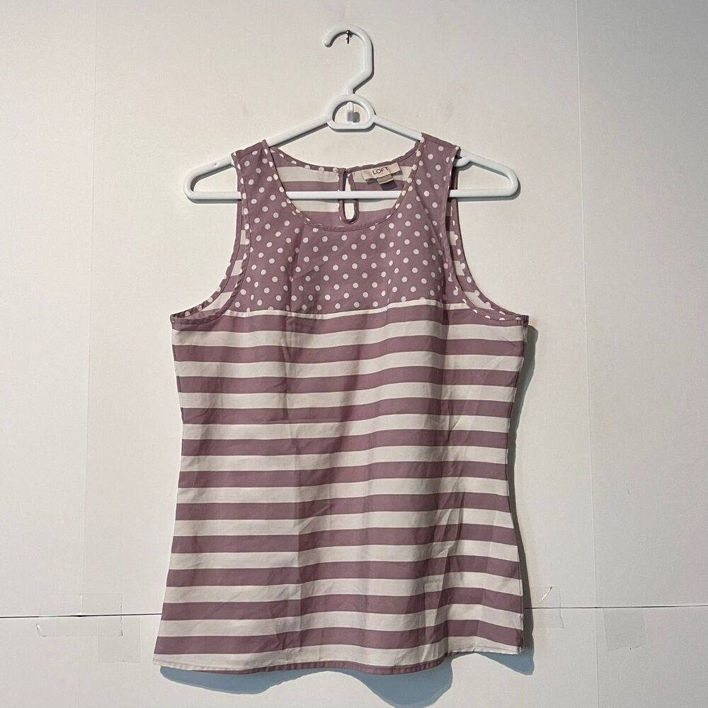 Ann Taylor Loft Womens Polka Dot Top Size M Purple Sleeveless Shell Hook & Loop